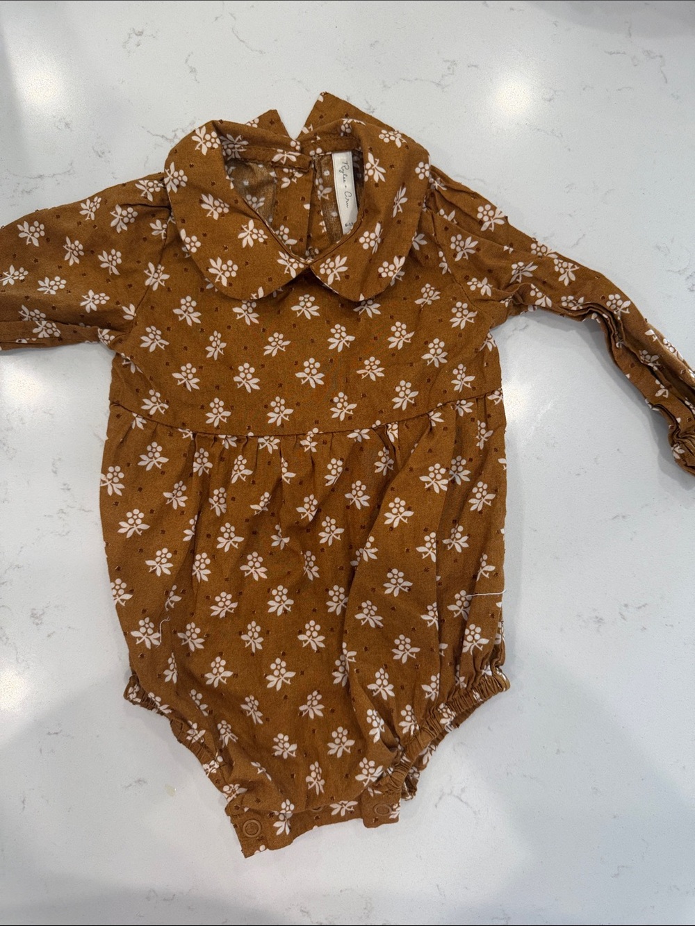 Rylee + Cru Mustard Brown Floral Long-Sleeve One-Piece